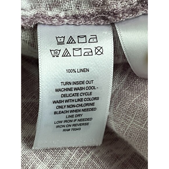 Tahari 100% Linen Shirt Women Size 2X Button Up Long Roll Tab Sleeve Floral - Picture 7 of 8